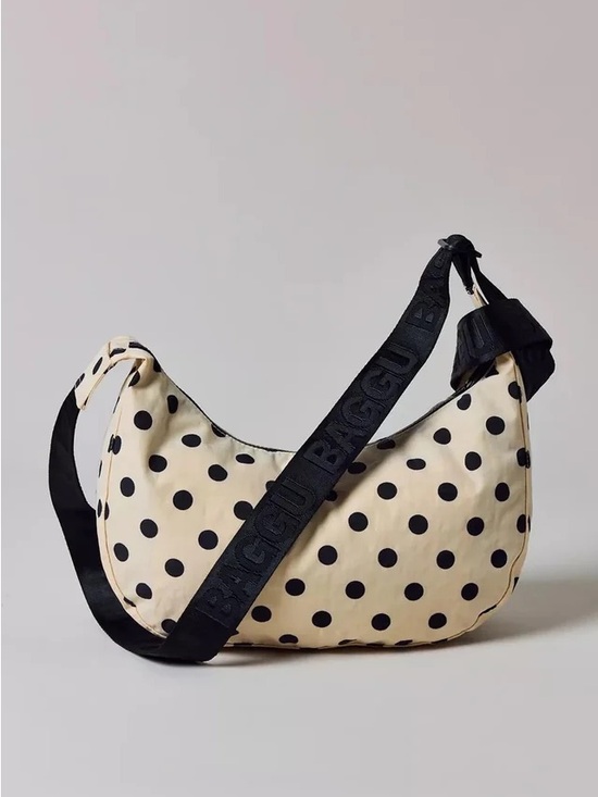 BAGGU Handbags - NWT BAGGU BAGGU Medium Nylon Crescent Bag -  Cream & Black Polka Dot